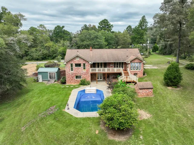 an aerial view of a house