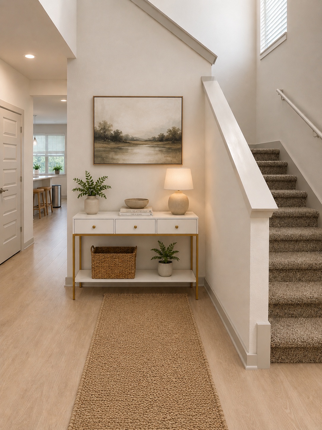 10924 Meris Lane Austin, TX 78754 - Photo 7 of 20 Light wood-finish flooring complements the carpeted staircase with white railings
