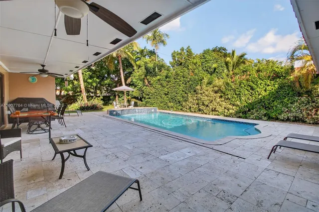 a view of a garden with a slide