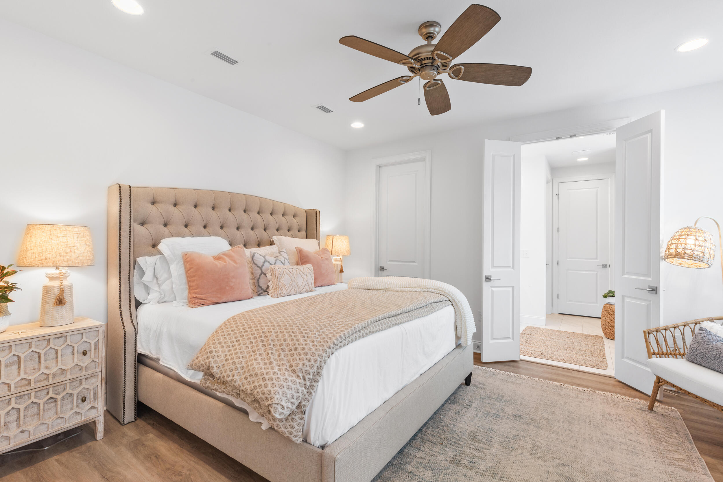 229 Windrow Way Inlet Beach Inlet Beach, FL 32461 - Photo 13 of 43 a bedroom with bed and a chandelier