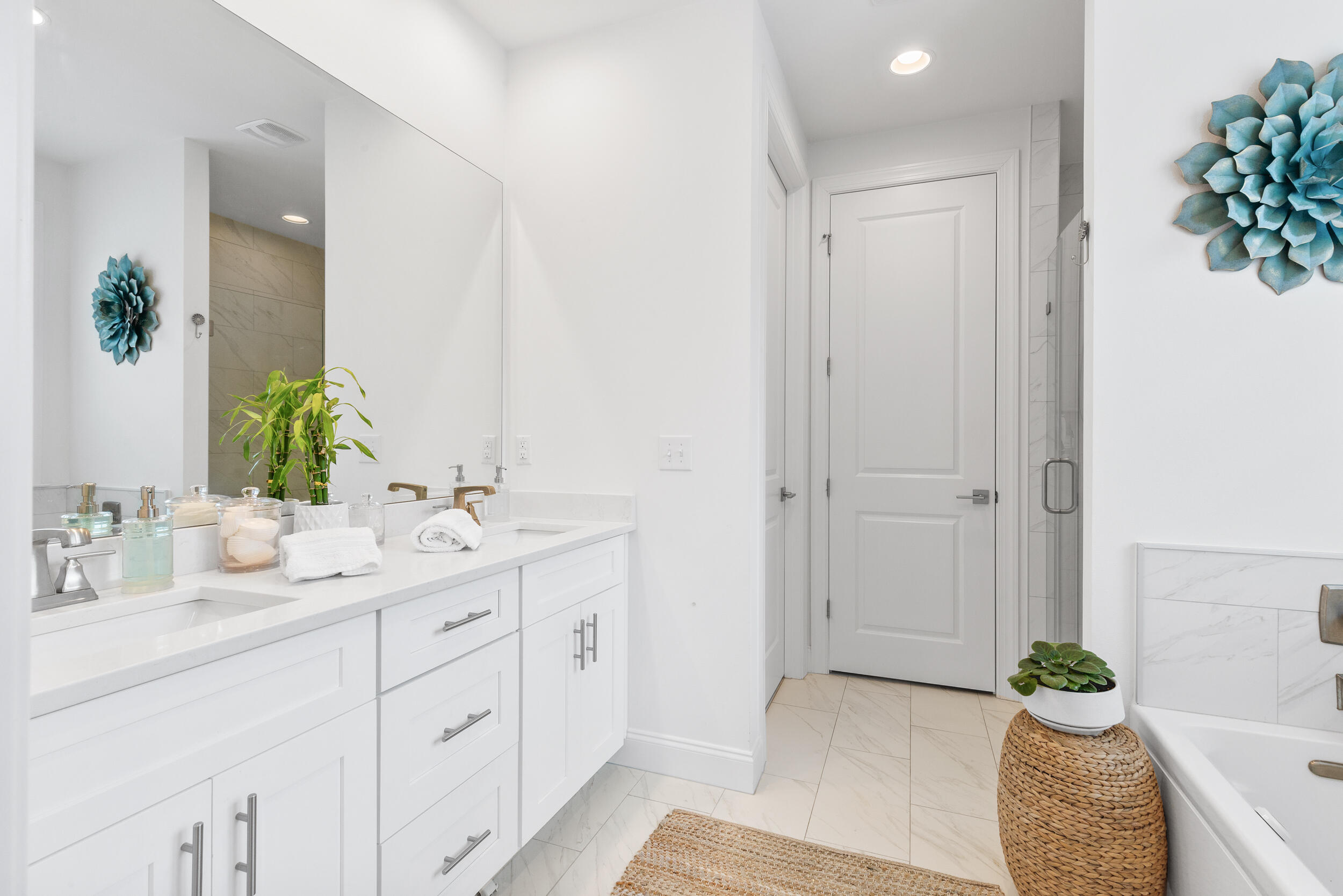 229 Windrow Way Inlet Beach Inlet Beach, FL 32461 - Photo 15 of 43 a spacious bathroom with a granite countertop sink and a mirror