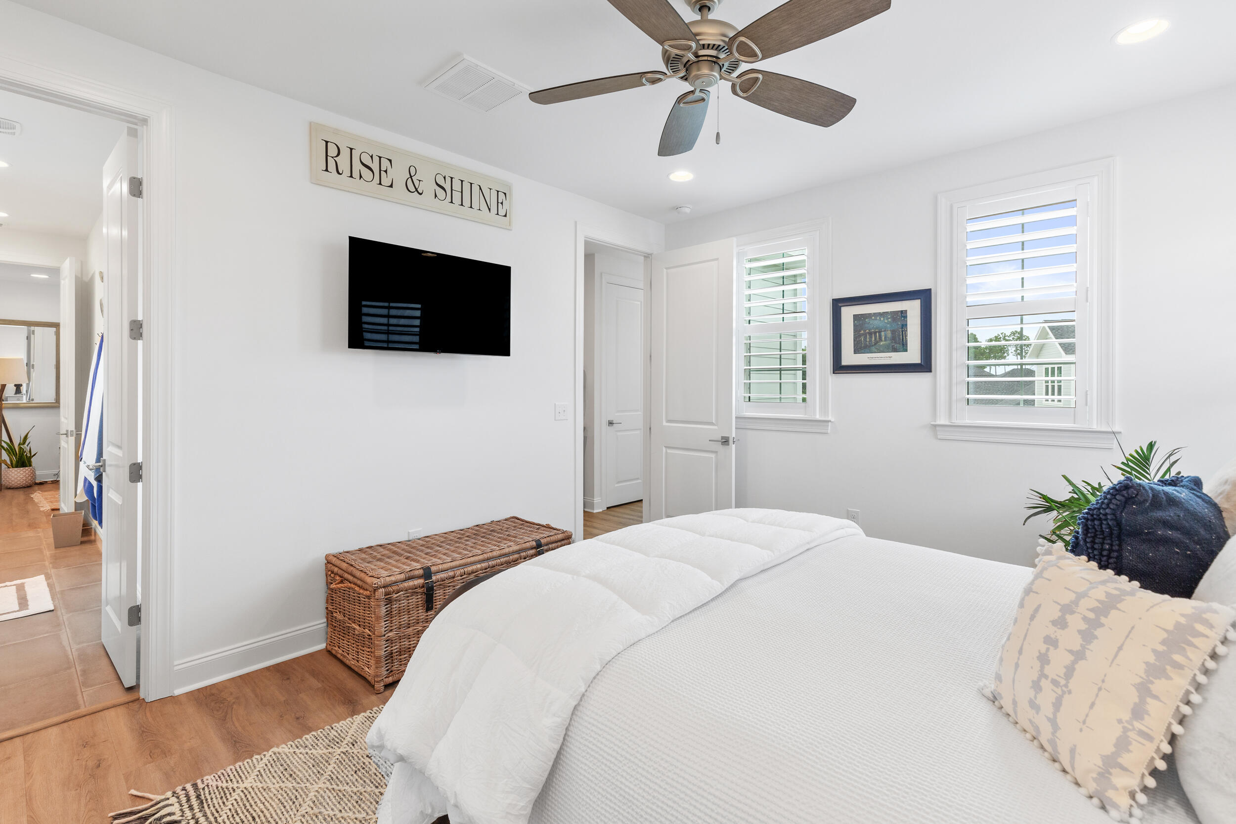 229 Windrow Way Inlet Beach Inlet Beach, FL 32461 - Photo 20 of 43 a bedroom with a bed and a flat screen tv