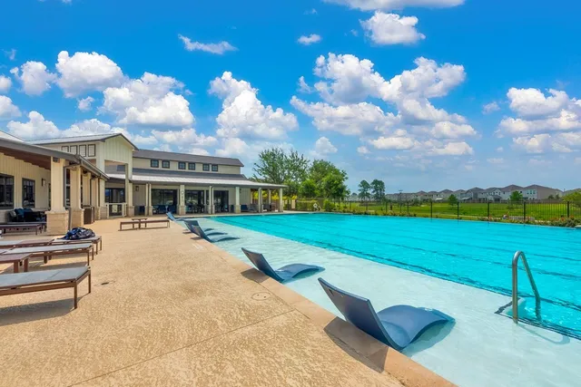 a view of a park with large trees