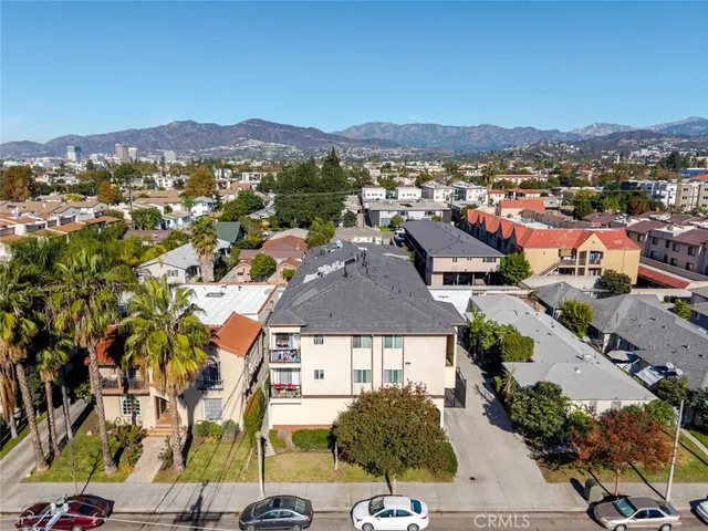 a view of a city with a mountain
