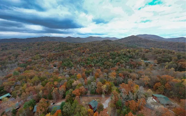 a view of a city with mountains in the background