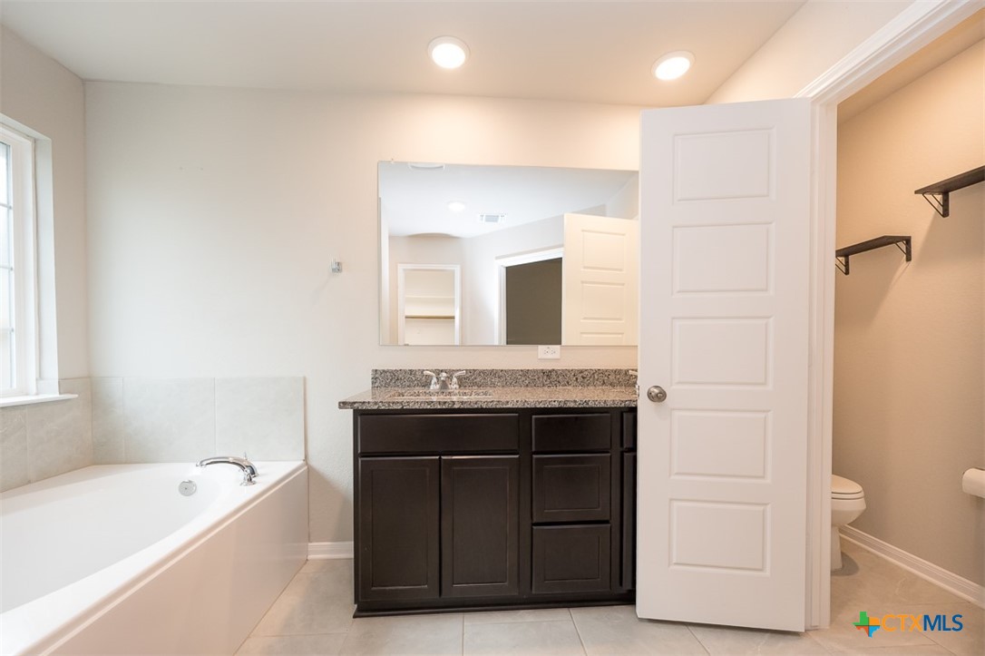 113 Lazy Lizzy Road Jarrell, TX 76537 - Photo 19 of 29 a bathroom with a tub sink and mirror