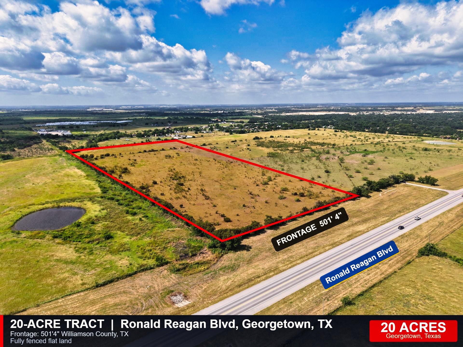 Tbd Ronald Reagan Boulevard Georgetown, TX 78633 - Photo 4 of 12 A sprawling 20-acre parcel awaits, boasting ample frontage along a prominent boulevard.