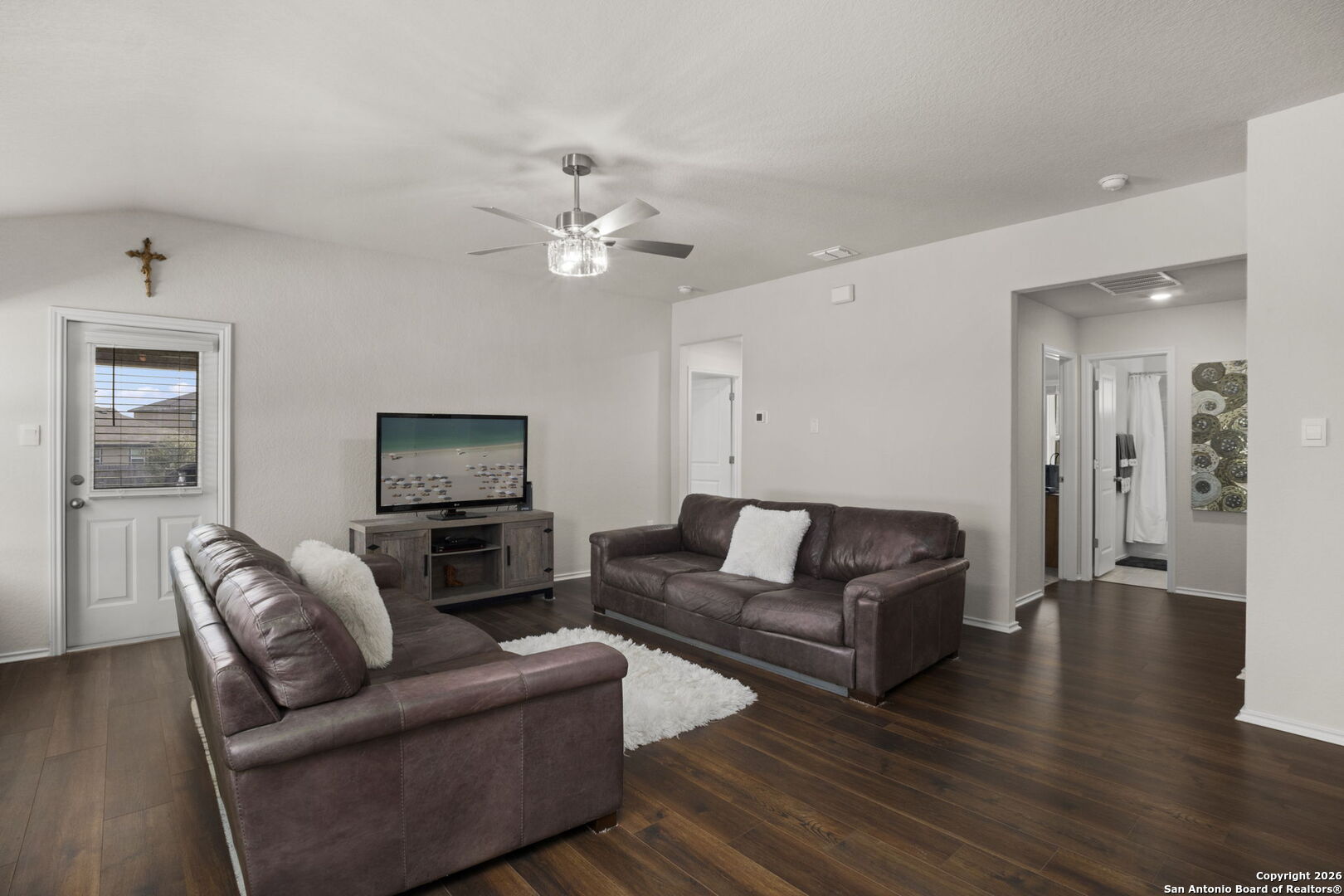 3658 Copper Willow Bulverde, TX 78163 - Photo 5 of 27 a living room with furniture flat screen tv and wooden floor