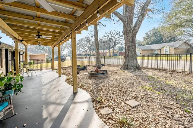 a view of a porch with a backyard