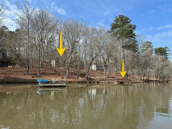 a view of a lake with houses