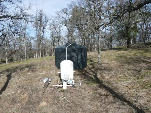 a view of a field with trees in the background