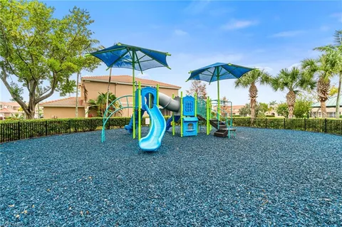 a view of a park with slide