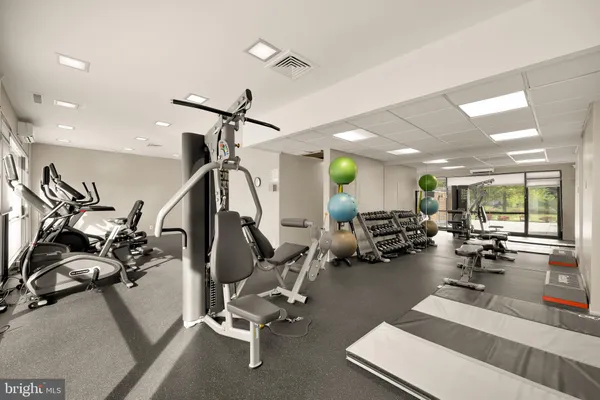 a view of a room with gym equipment