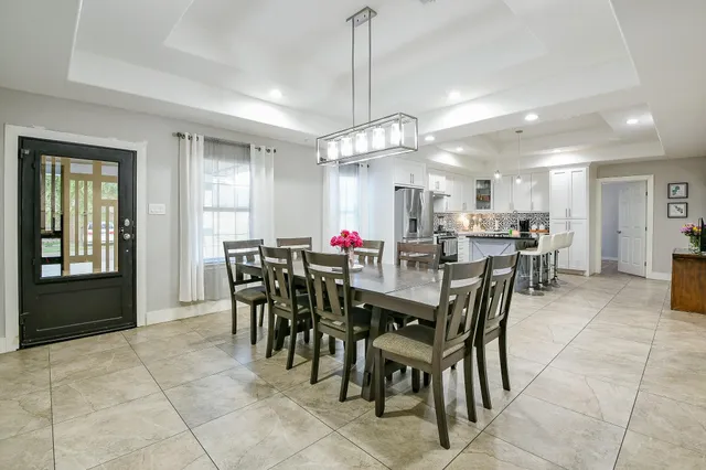 a view of a dining area with furniture