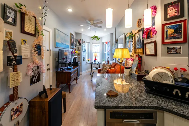 a kitchen area with lots of counter space