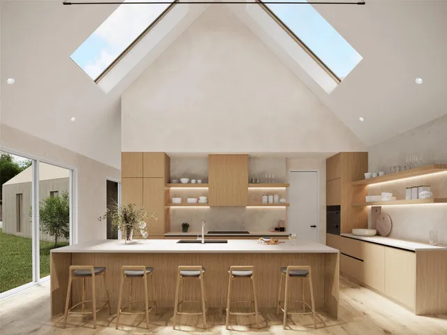 a kitchen with counter top space cabinets and stainless steel appliances