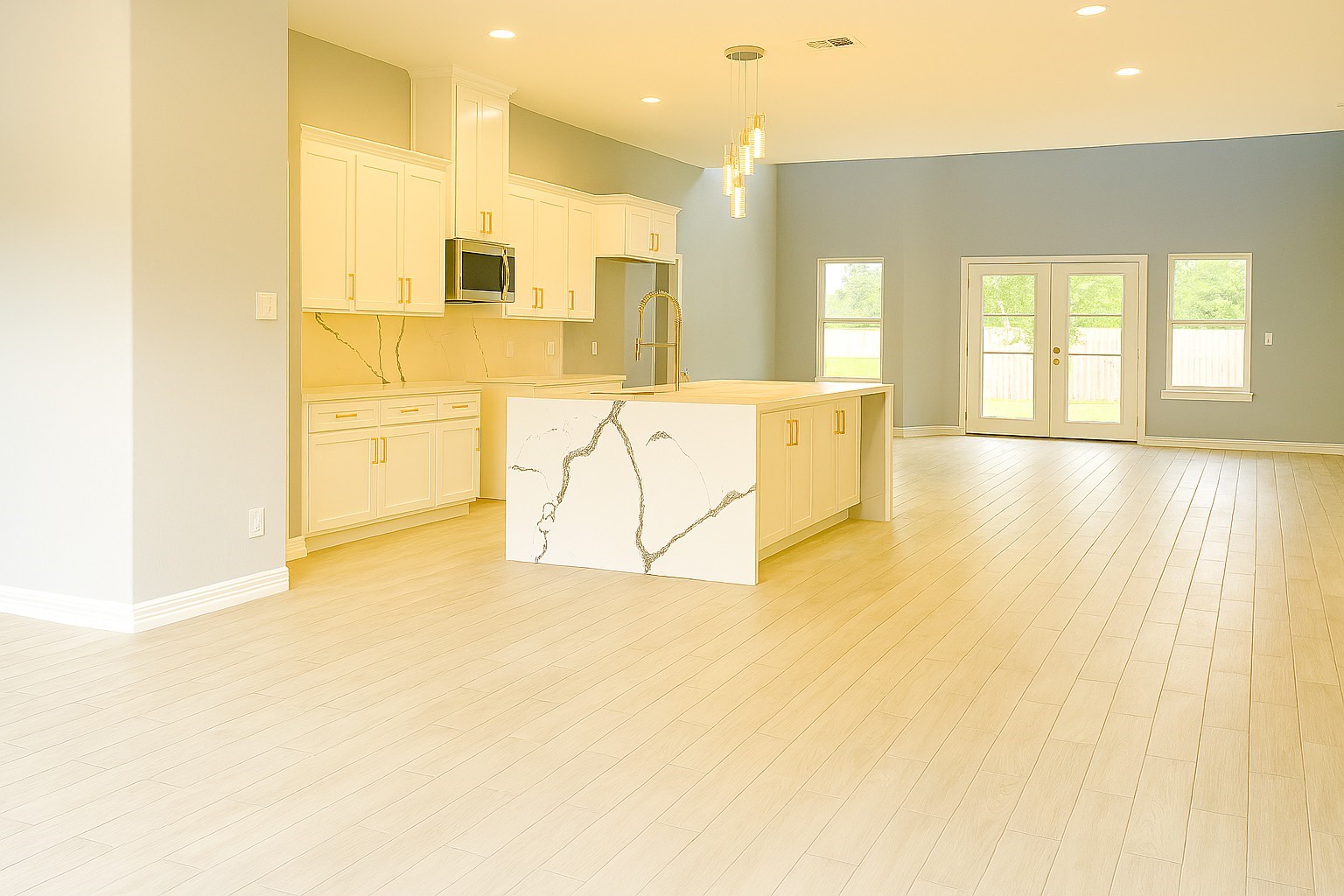 2 Mace Street Conroe, TX 77303 - Photo 4 of 24 Spacious open-concept living area filled with natural light, designed for both everyday comfort and effortless entertaining with seamless flow into the kitchen.