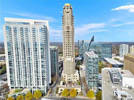 a view of a city with tall buildings