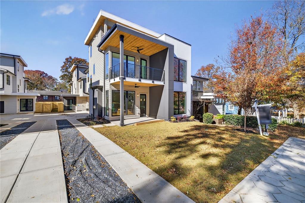 a view of a house with brick walls