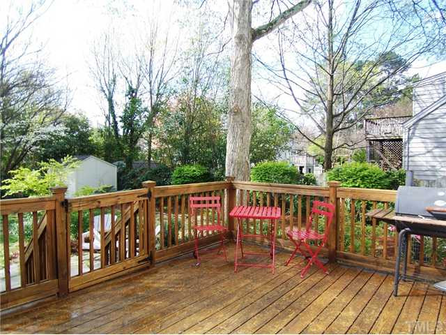 104 West Whitaker Mill Road Raleigh, NC 27608 - Photo 22 of 25 The lg Deck overlooks the wooded, nicely landscaped and fenced bkyd. Patio/Deck