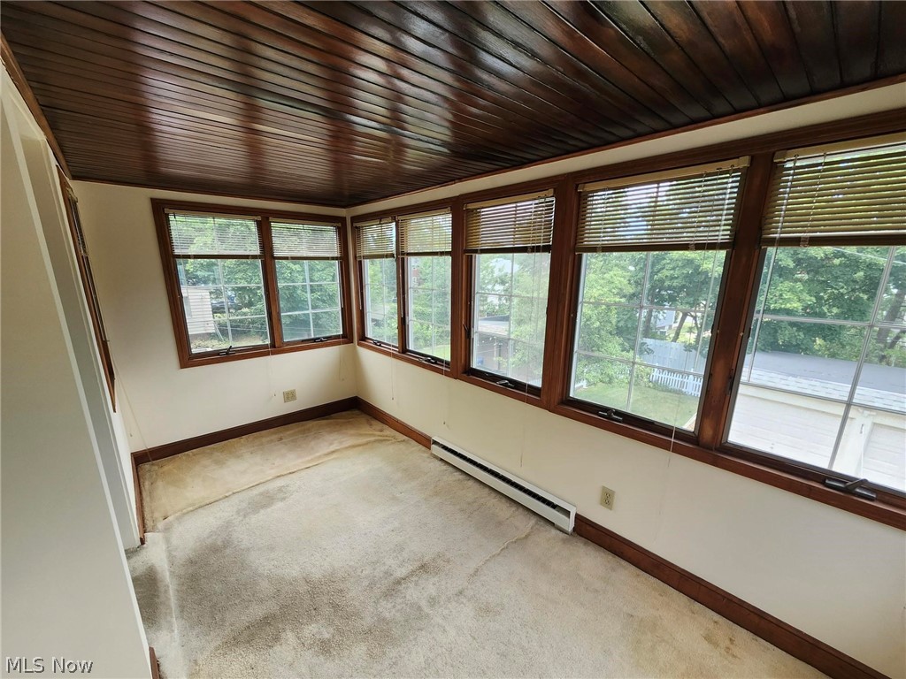 3819 Woodridge Road Cleveland Heights, OH 44121 - Photo 32 of 42 Carpeted spare room with a baseboard radiator and wooden ceiling