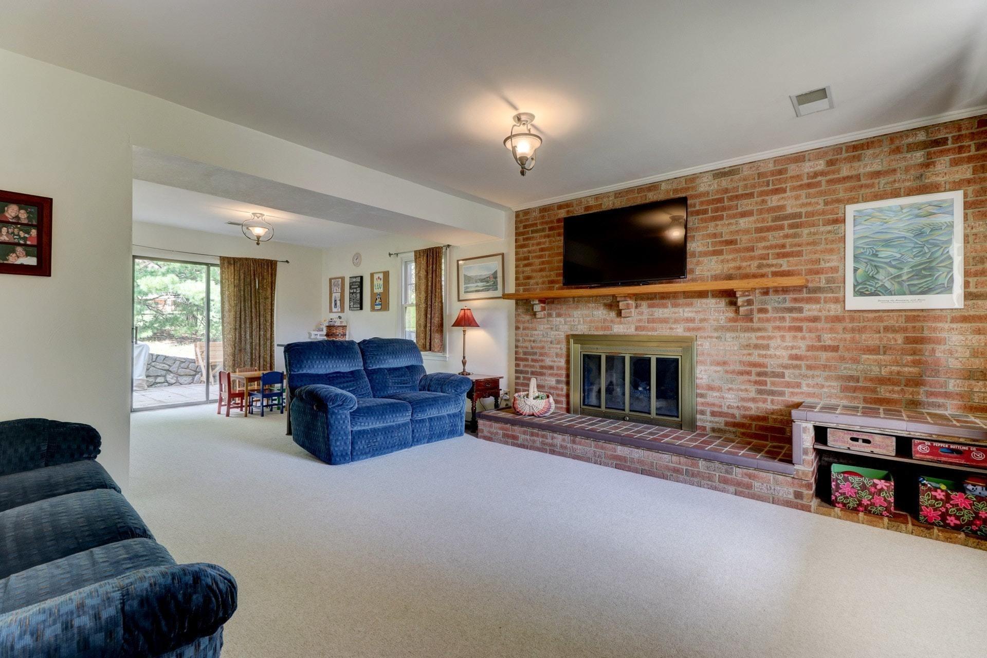 206 Ridgeview Road Blue Ridge, VA 24064 - Photo 4 of 44 a living room with furniture a flat screen tv and a fireplace