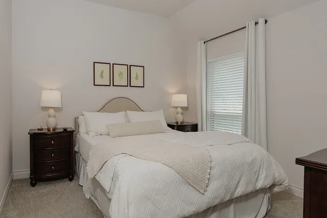 a bedroom with a bed and a dresser