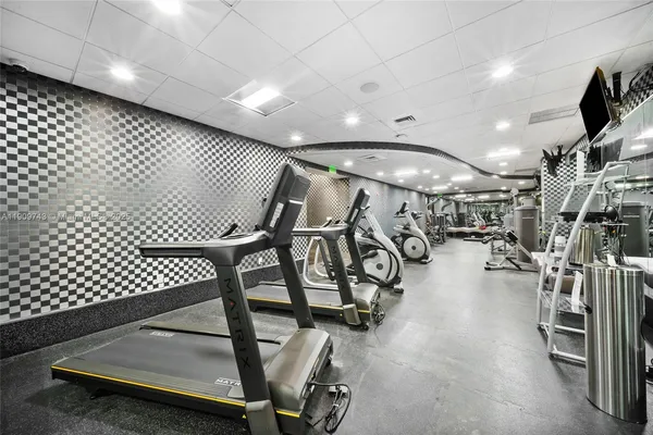 a view of a park with large trees