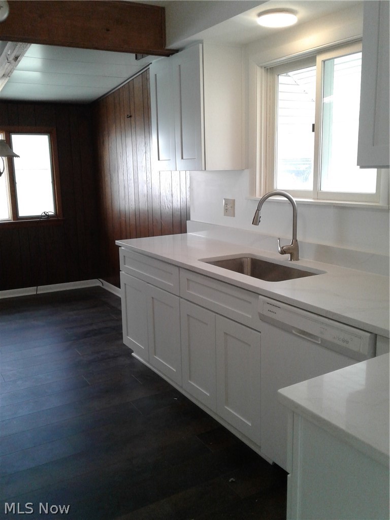 613 Jackson Street Amherst, OH 44001 - Photo 10 of 29 Kitchen with white cabinets, light counters, dark wood-style flooring, dishwashing machine