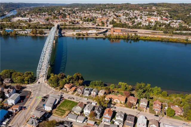 a view of a lake with a city