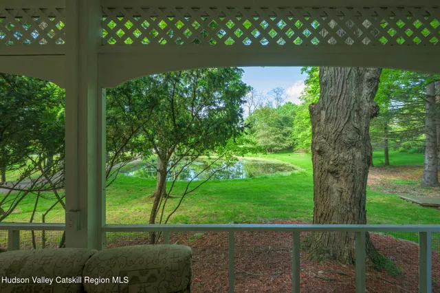a view of a lake from a yard
