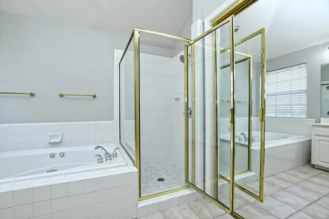 a bathroom with a bathtub