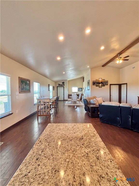 174 Riley Lane Port O'Connor, TX 77982 - Photo 24 of 47 a living room with furniture and a dining table with kitchen view
