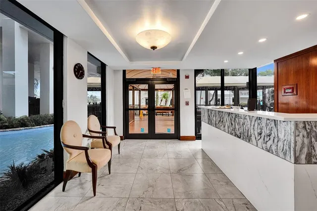 a view of a lake with a nearby beach