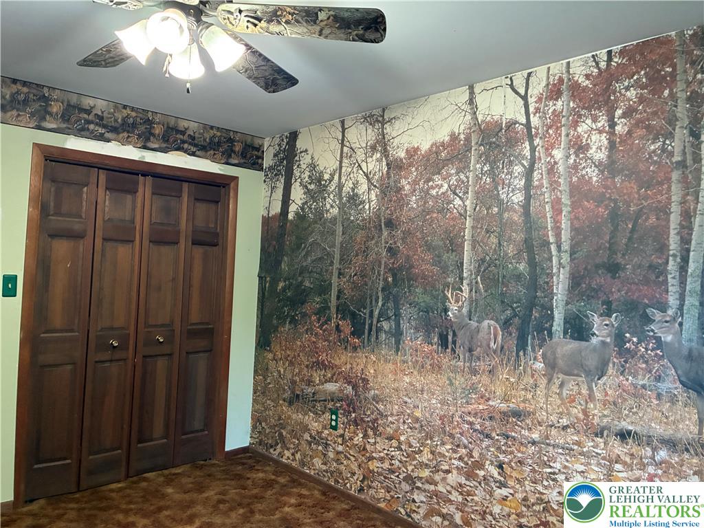 3843 Eagle Road Slatington, PA 18080 - Photo 32 of 47 Natural wood bi-fold doors add warmth to this unique space with woodland-themed wall decor.