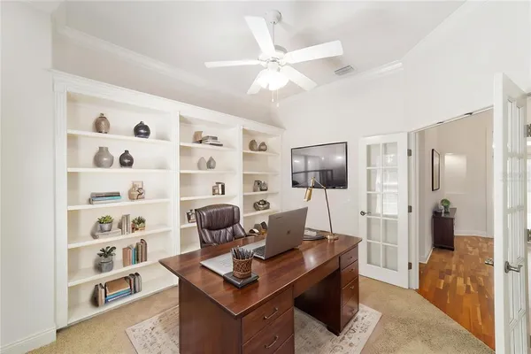 a view of a room with racks on the wall