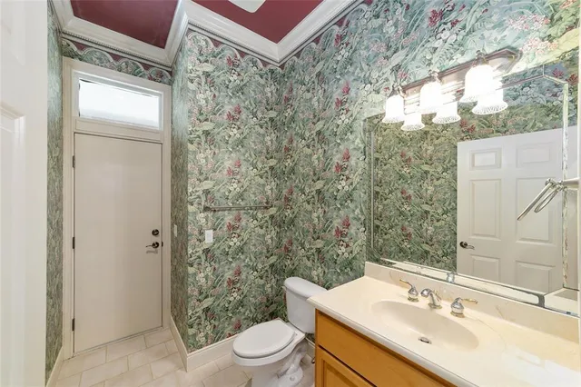 an empty room with a bathroom