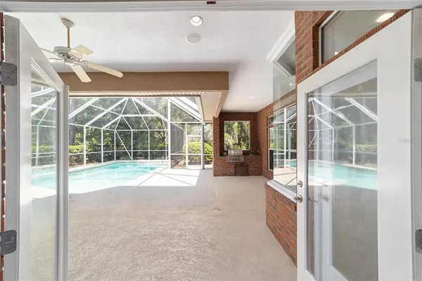 a view of swimming pool from a yard