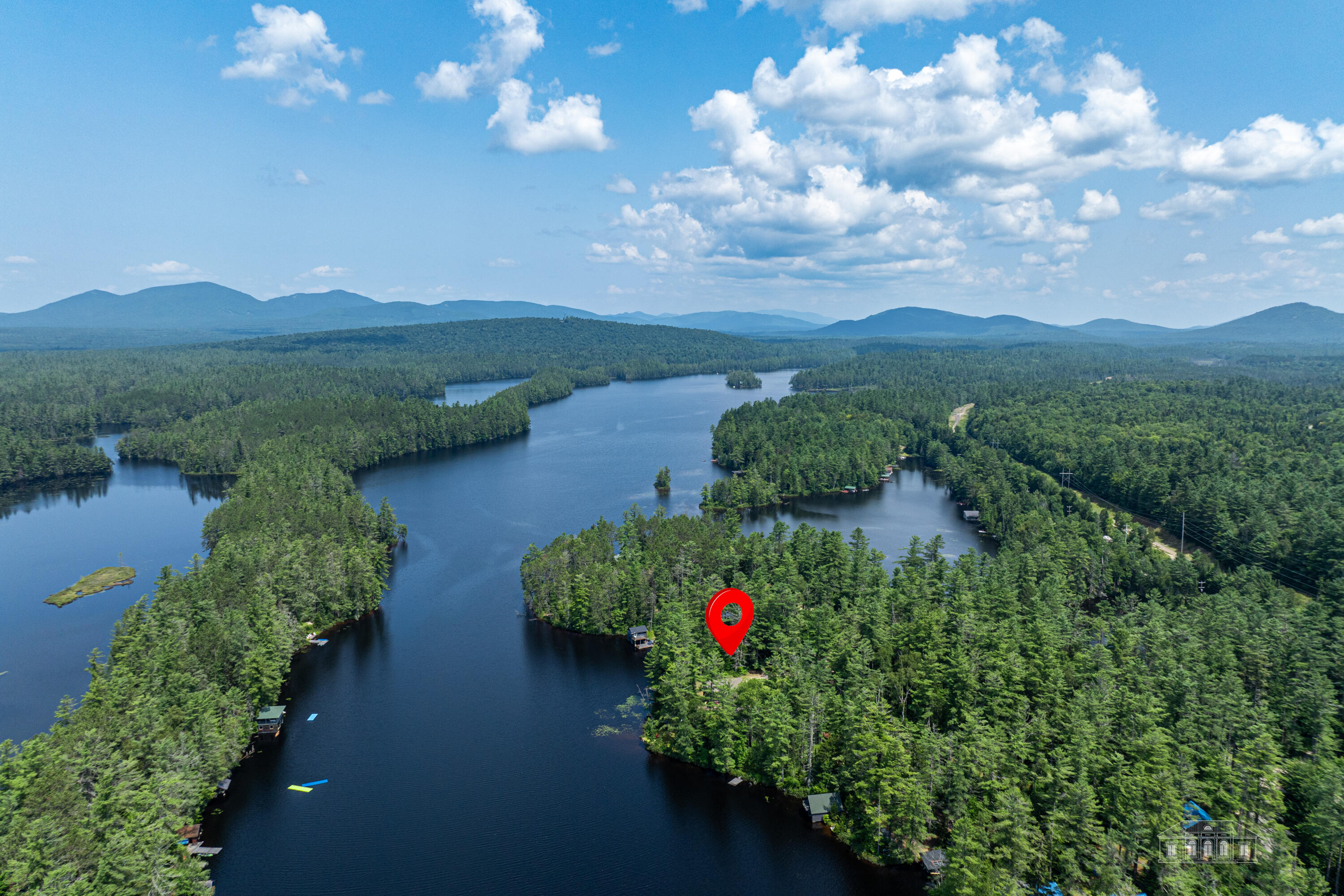 81 Hull Road Rainbow Lake, NY 12976 - Photo 3 of 62 Aerial view w/ property highlighted, the Eskar (Hogs Back) and Clear Pond