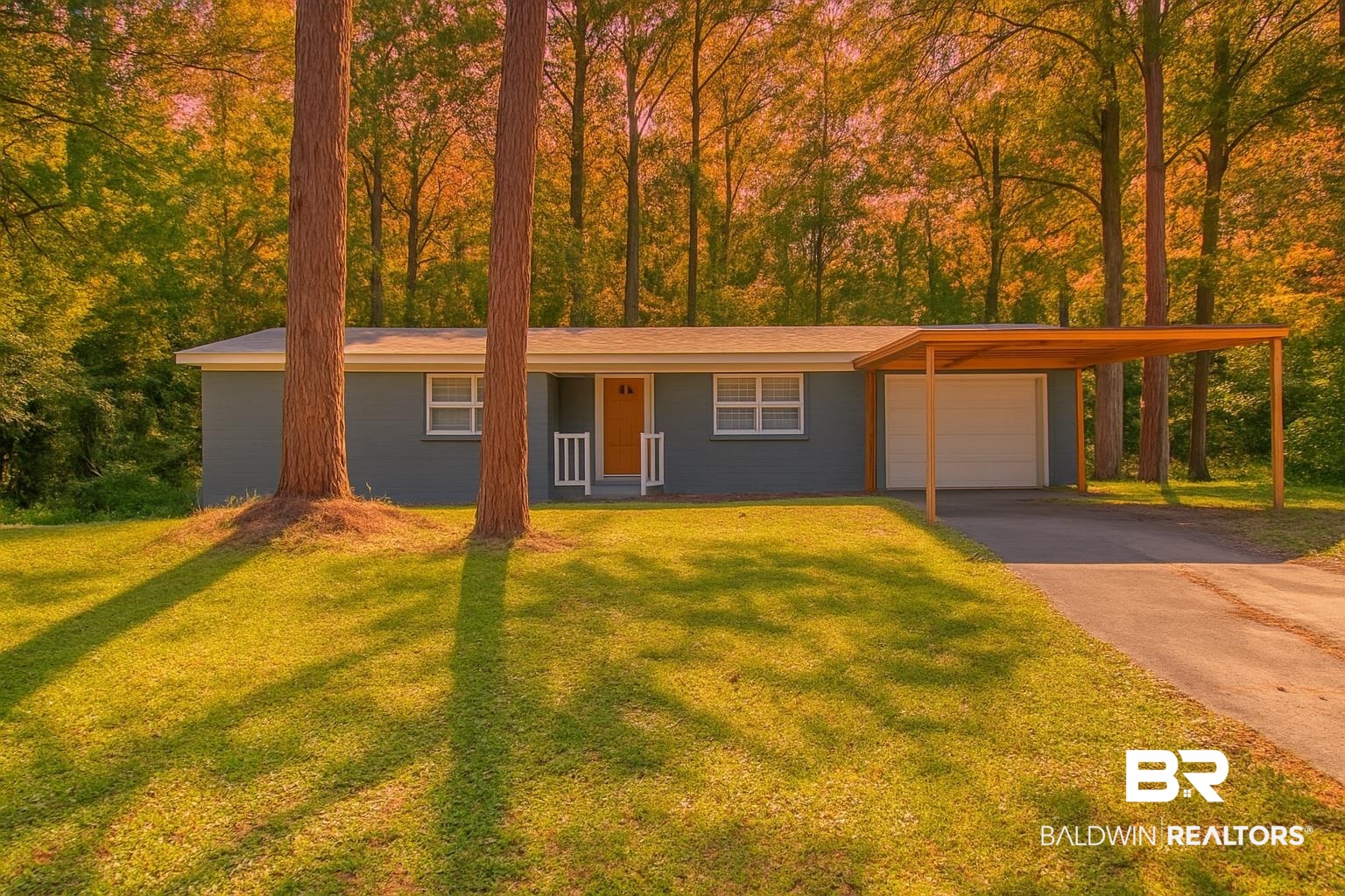3304 Armond Drive Mobile, AL 36605 - Photo 2 of 62 View of front facade with a carport, driveway, a front yard, and a garage