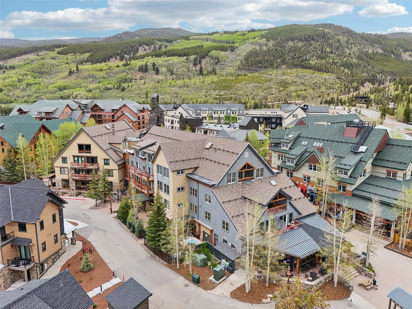 129 River Run Road, Unit 8055 Keystone, CO 80435 - Photo 31 of 50 Aerial view of residential area featuring a forest and a mountain backdrop