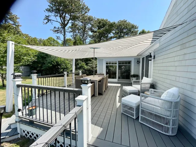 a view of a patio with a chairs