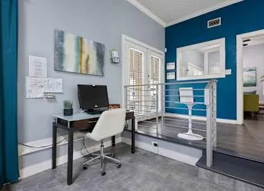 a workspace with furniture