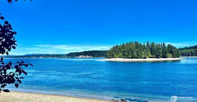 a view of a lake with mountain in the background