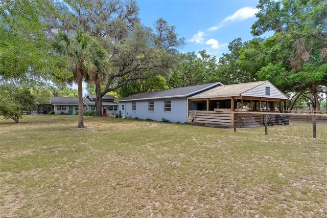 front view of a house with a patio