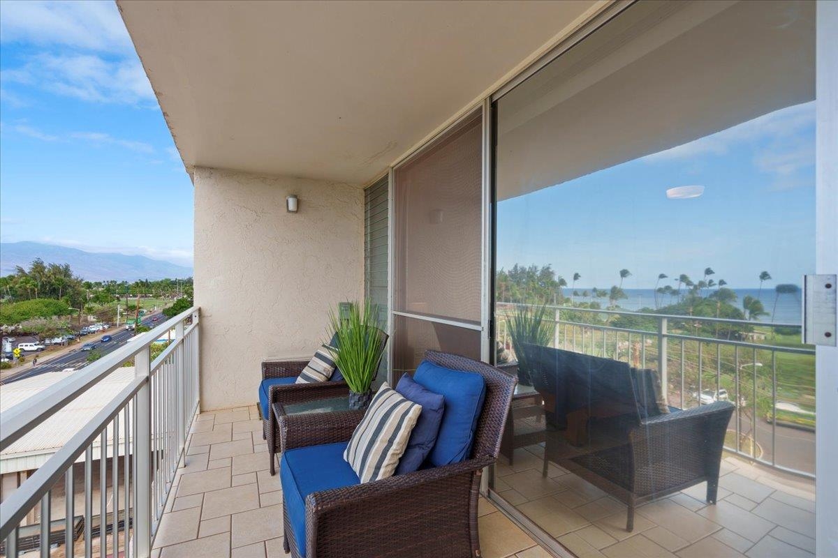 1993 South Kihei Road, Unit 601 Kihei, HI 96753 - Photo 26 of 45 a view of a balcony with furniture and a lake view