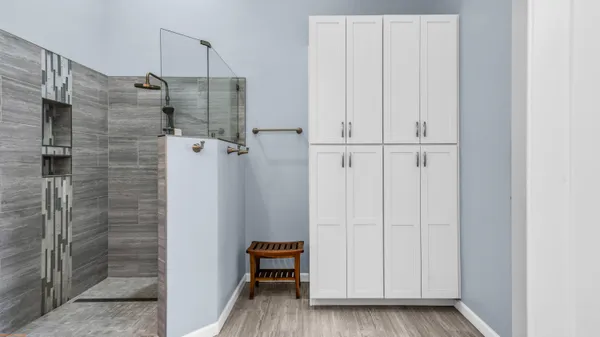 a bathroom with a shower