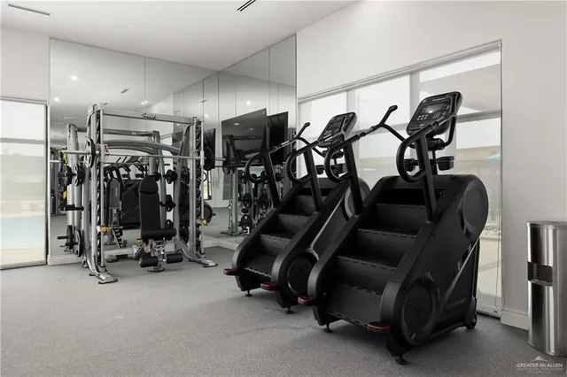 a view of a room with gym equipment
