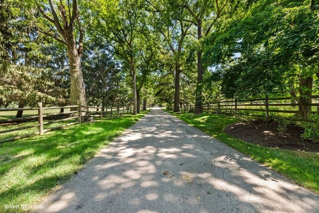 a view of a park with large trees