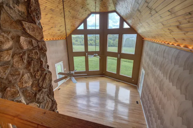 a view of a lake with mountains in the background